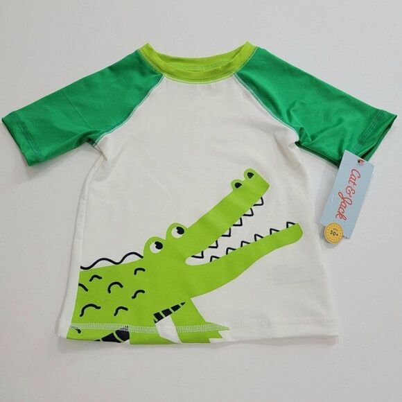 Toddler Boys' Alligator Short Sleeve Raglan Rash Guard Swim Shirt - 2T - Picture 3 of 7